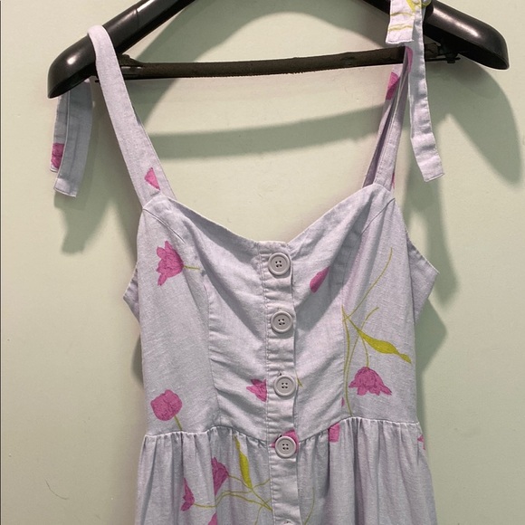 Urban Outfitters Linen Dress Midi Floral Print Dress Size Medium - Picture 6 of 16